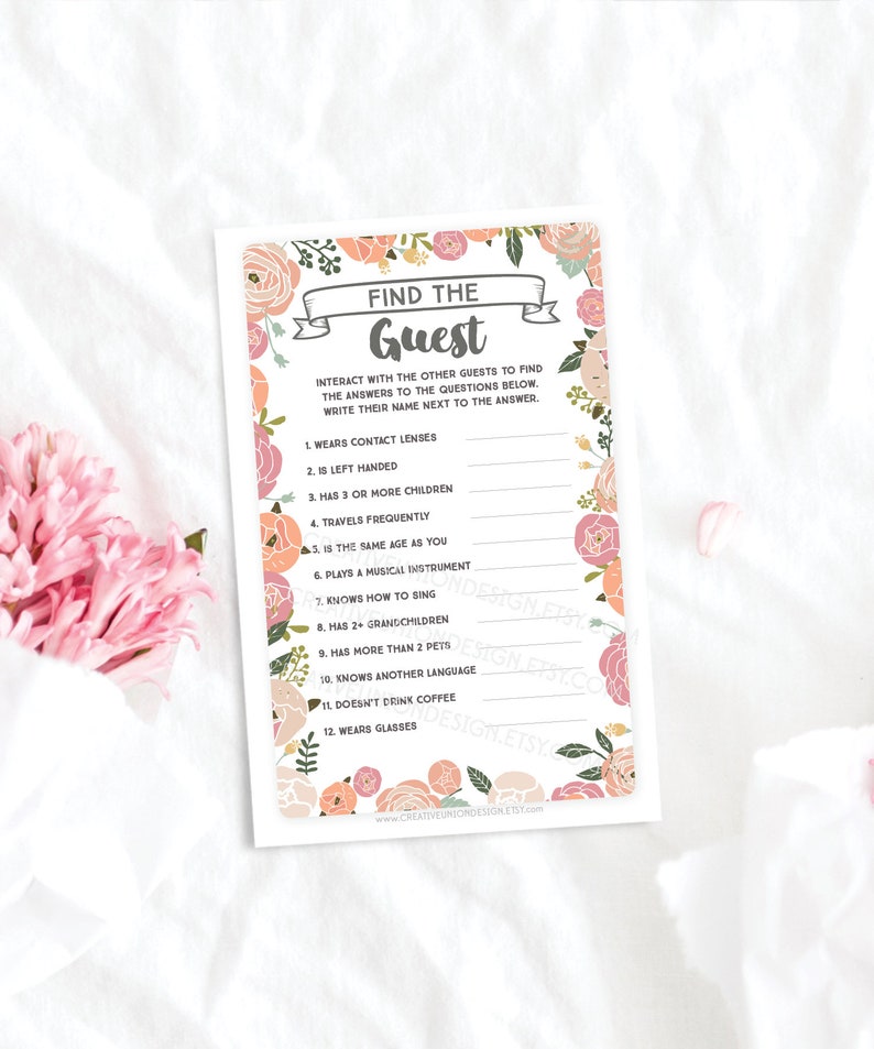 Find The Guest Baby Shower Game Vintage Rose Baby Shower Etsy