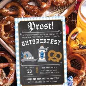 Inbjudan till Oktoberfest Prost! Ölfestinbjudan Redigerbar födelsedagsfestinbjudan till Oktoberfest Utskrivbar födelsedagsfest med öl bild 3