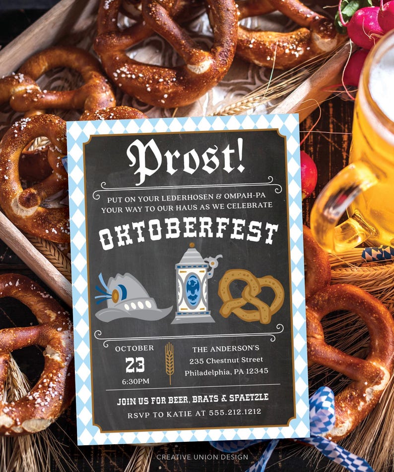 Inbjudan till Oktoberfest Prost! Ölfestinbjudan Redigerbar födelsedagsfestinbjudan till Oktoberfest Utskrivbar födelsedagsfest med öl bild 3