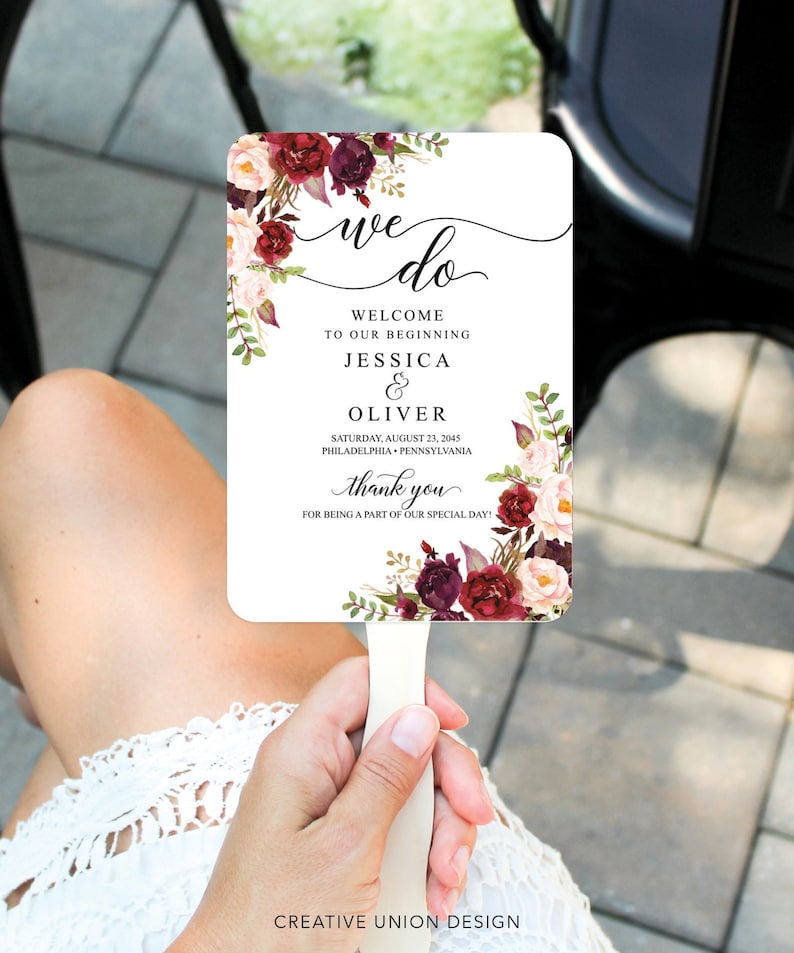 wedding fan program, fan programs for wedding, summer wedding, fall wedding, fans, fans for wedding, fan program, we do, wedding programs, marsala
