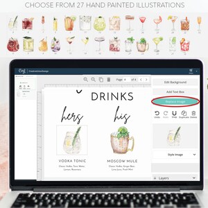Mall för signaturmocktails, drinkskylt, utskrivbar signaturcocktailskylt, hans och hennes drinkskylt, drinkskylt, barmeny, modern minimalistisk bild 6