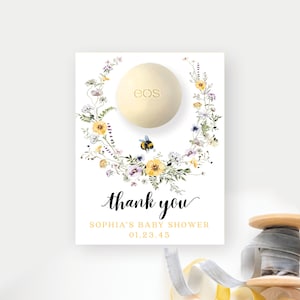 Yellow Wildflower EOS Lip Balm Baby Shower Favors Template, Printable Personalized Thank You Favors, Easy Baby Shower Favor, Lip Balm, Bee