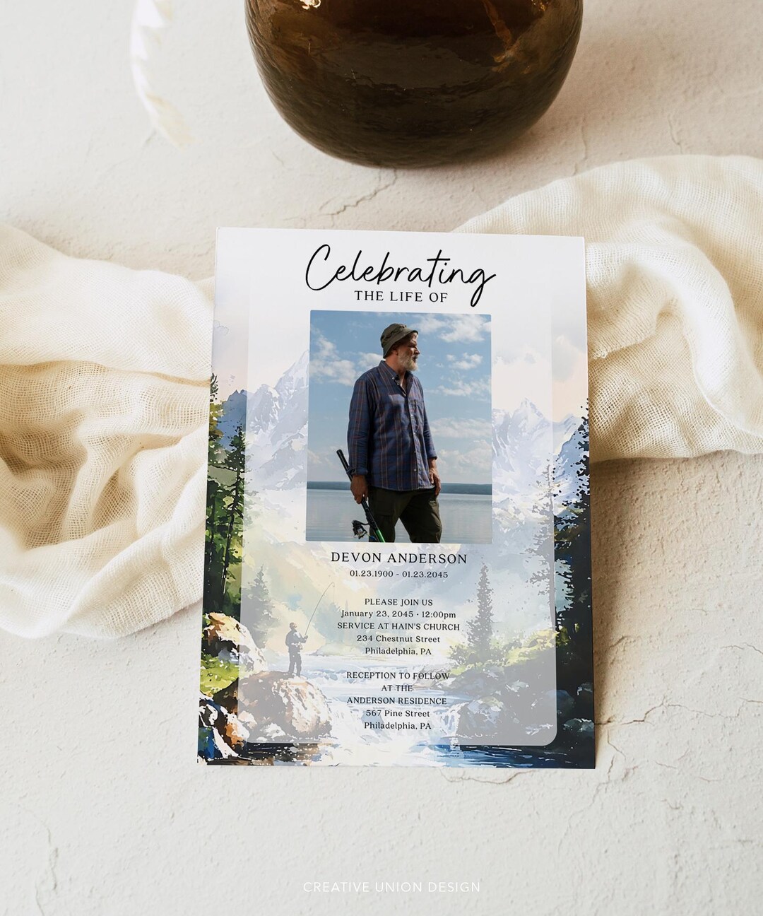 Fishing Funeral Announcement Template, Funeral Invitation, Memorial ...