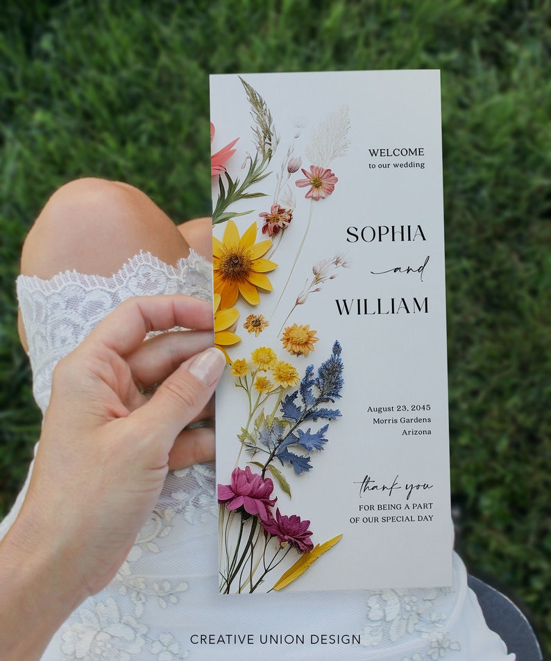 Wildflower Wedding Programs Template, Printable Wedding Program, 4x9 ...