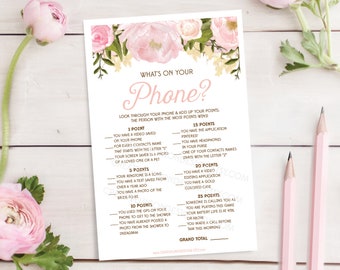 What's On Your Phone Bridal Shower Game - Pink Peony - Printable Shower Games - Baby Shower Game - Instant Download - Phone Game