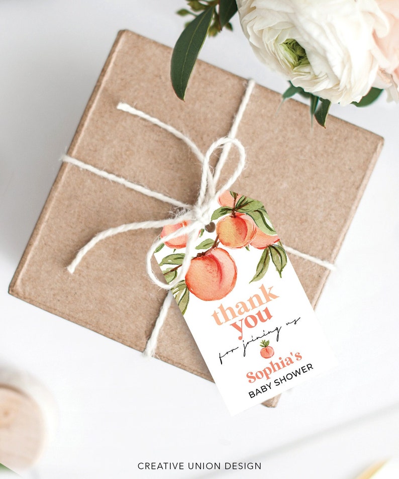 Peach Favor Tag for Bridal Shower, Editable Thank You Tag Template ...