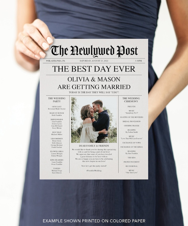 Newspaper Wedding Program with Timeline Printable Wedding Etsy