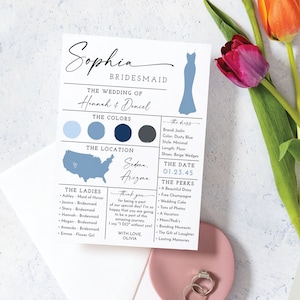 Bridesmaid Info Card Template, Bridal Party Information Card, Bridesmaid Proposal, Infographic, Printable, Wedding Details, Bridesmaid Dress