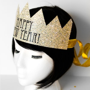 Printable New Years Eve Crowns New Year's Eve Hat Faux Glitter DIY Party Hat Happy New Year Decorations Instant Download Gold image 1
