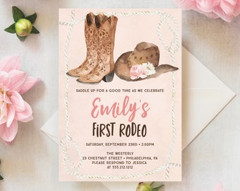 First Rodeo Birthday Invitation Template, Ranch Birthday Invite, Cowgirl Birthday Invitation Printable, Western Girl Birthday Invites, Boots