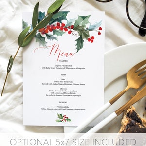 Christmas Menu Holiday Menu Printable Menu Rustic Christmas Table Decor Winter Wedding Menus Instant Download Holly image 4