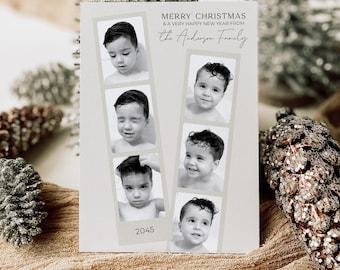 Photo Christmas Card Template, Photo Booth, Minimal Christmas Card, Boho Holiday Card, Minimalist Christmas, Merry Christmas, Personalized