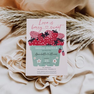 Love Is Berry Sweet Bridal Shower Invite Template, Strawberry Bridal Shower Invitation, Berry Sweet Printable, Strawberry, Bridal Brunch