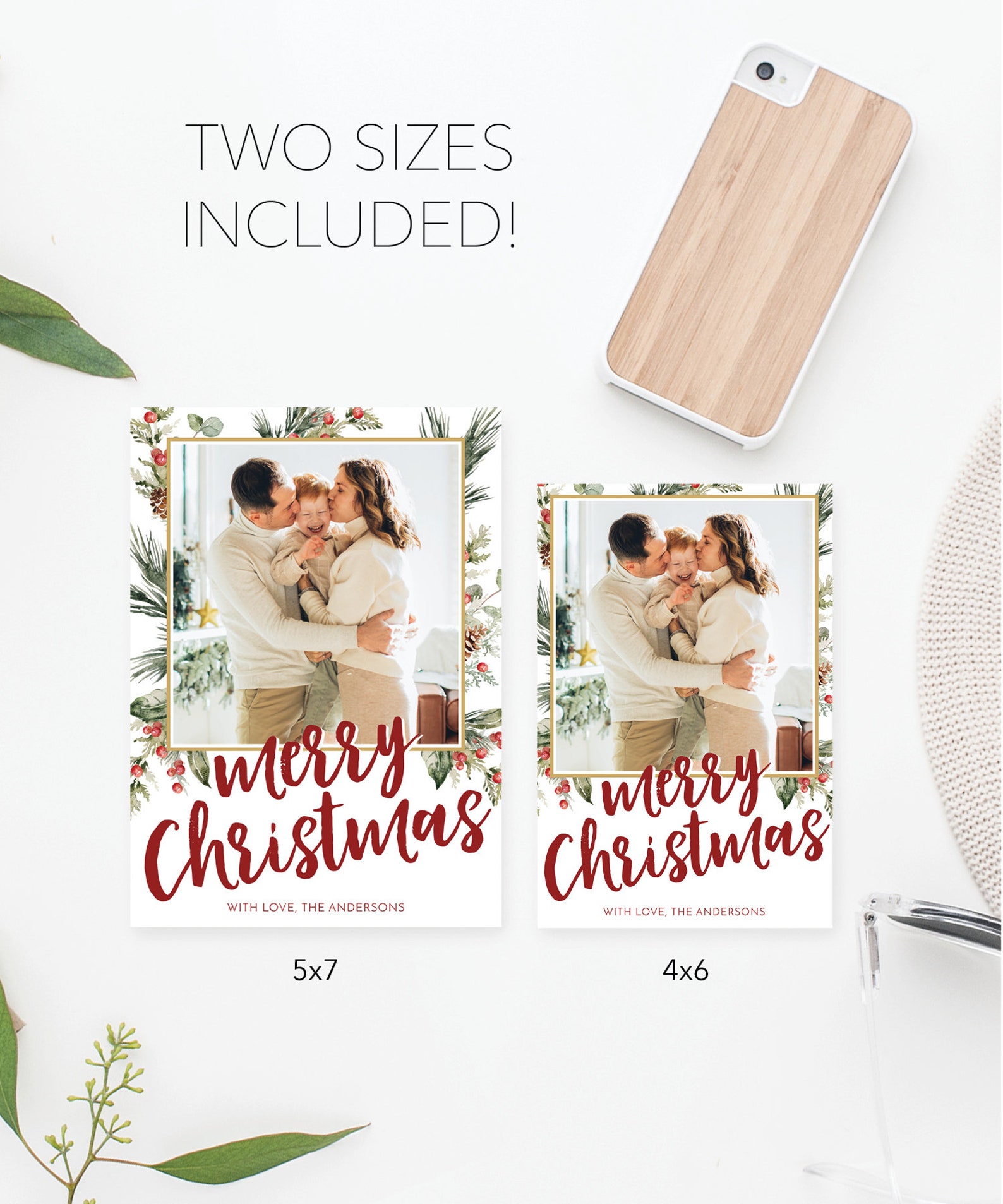 Merry Christmas Card Template Printable Holiday Card With - Etsy