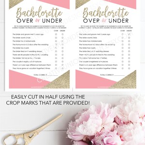 Over or Under Bachelorette Party Game Printable Bachelorette Game Rose ...