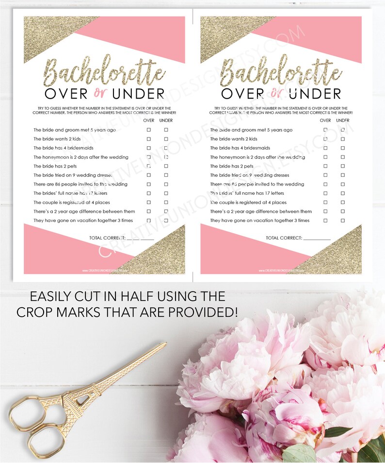 Over or Under Bachelorette Party Game Printable | Etsy