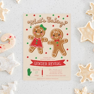 Was ist Backen Geschlecht offenbaren Einladungsvorlage, druckbare Babyparty einladen, bearbeitbarer Weihnachtslebkuchen, Junge oder Mädchen, sofortiger Download