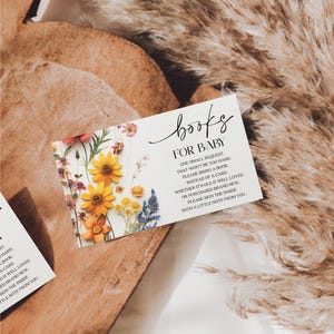 Demande de livre pour baby shower, fleurs sauvages, demande de livre pour baby shower, imprimable, au lieu d'une carte, livres pour bébé, fleurs pressées, coloré