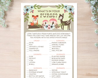 What's In Your Purse - Baby Shower Game - Woodland Game - Fox And Deer - Print at Home - Gender Neutral Shower Game - Instant Download