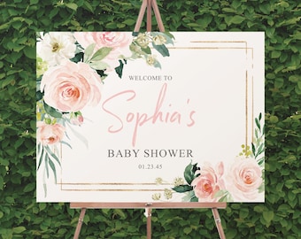 Printable Baby Shower Welcome Sign Template, Girl Baby Shower, Yard Sign, Baby Shower Welcome Sign , Editable, Baby Shower Decor, Airy Blush