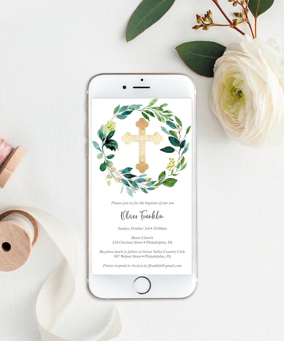 Greek Orthodox Baptism Invitation Template, Baptism Invite for Boy