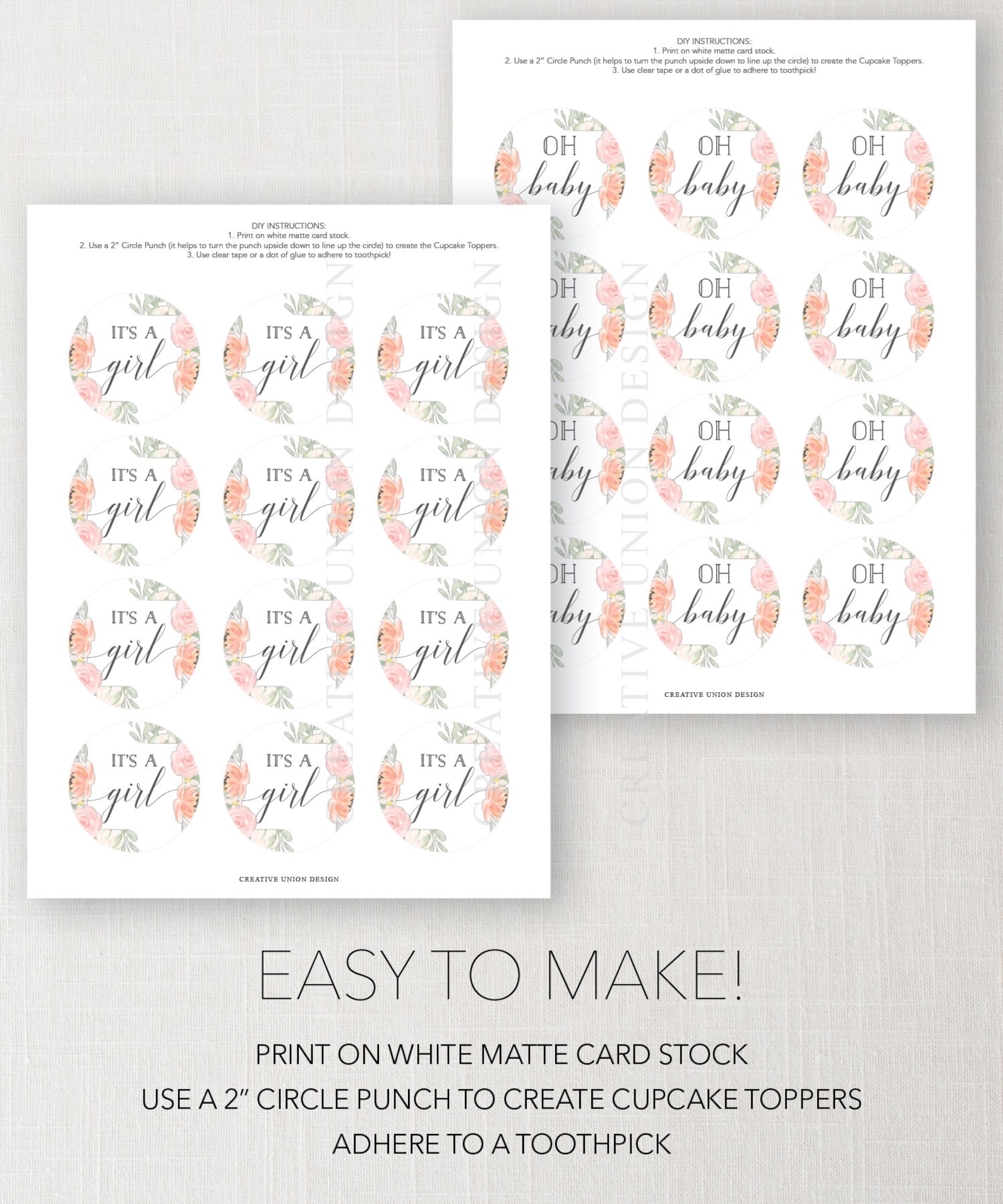 Cupcake Toppers Printable It's A Girl Baby Shower - Etsy