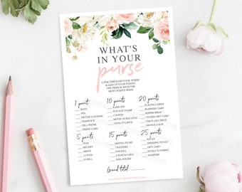 Bridal Shower Game - What's In Your Purse - Bridal Shower Games Printable - Airy Blush - Wedding Shower Games - Couples Shower