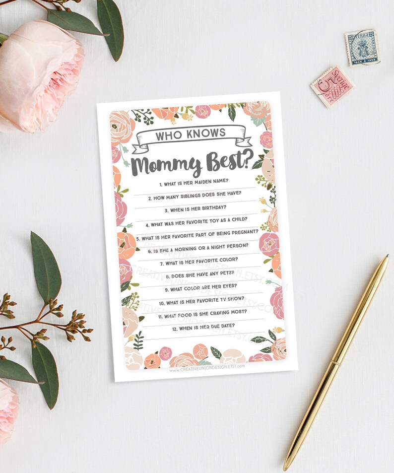 Who Knows Mommy Best Baby Shower Game Vintage Rose Baby Etsy