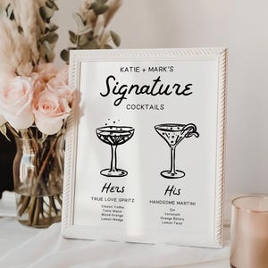 Bar Menu Template, Printable Signature Cocktail Sign, Editable Signature Drinks, Hand Drawn Drink Bar Sign, Drinks Sign, Cocktail Menu, Bar
