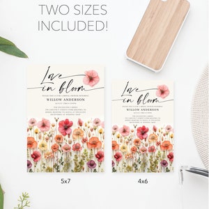 Love In Bloom, Wildflower Bridal Shower Invite Template, Flower Stems, Printable Bridal Shower Invitation, Instant Download, Colorful Flower image 4