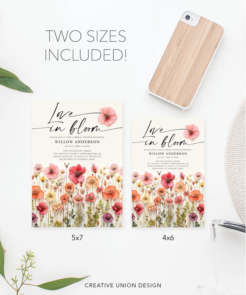 Love In Bloom, Wildflower Bridal Shower Invite Template, Flower Stems, Printable Bridal Shower Invitation, Instant Download, Colorful Flower image 4