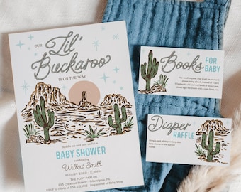 Western Cowboy Baby Shower Invitation Bundle Boy Baby Shower Invite Set Template Printable Thank You Diaper Raffle Books For Baby Buckaroo