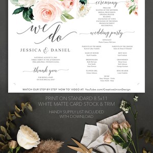 Plantilla de abanico para programa de boda, abanico editable, programas de boda imprimibles, abanico de boda para invitados, flores ruborizadas, acuarela floral imagen 5