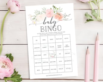 Baby Shower Bingo, 60 Unique Game Sheets, Baby Shower Games, Girl Baby Shower, Pastel Blush, Floral, Instant Download, Baby Shower