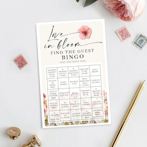 Find The Guest Bingo Game, Wedding Games, Bridal Shower Bingo, Find The Guest, Ice Breaker, 60 Game Sheets, Flower Stems, Wildflowers, Game