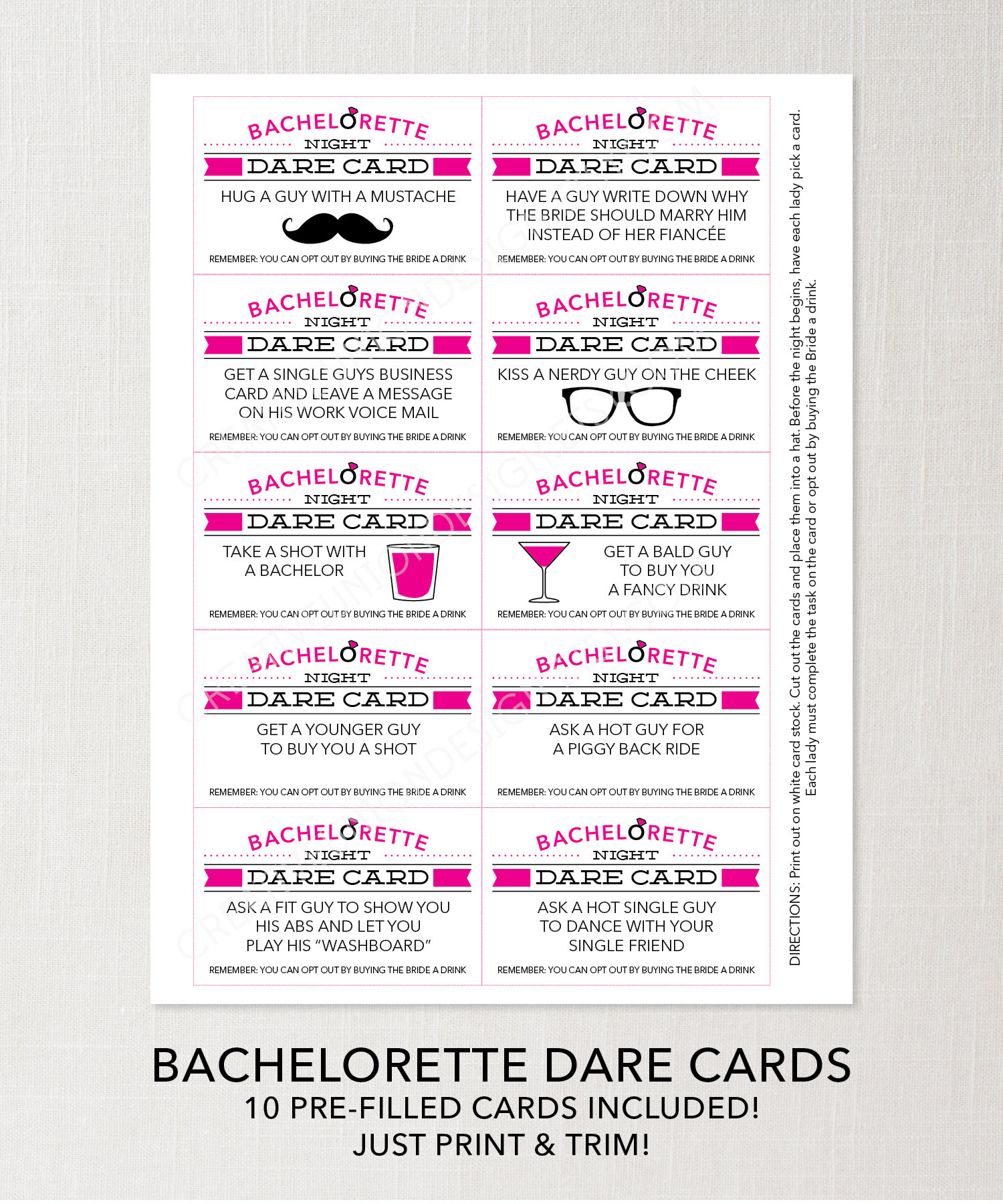 Bachelorette Dare Cards Bachelorette Party Game Editable - Etsy Canada