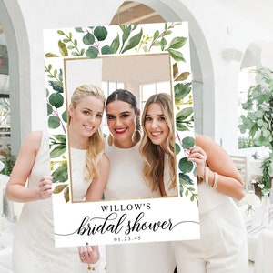 Wedding Photo Prop Frame Template, Bridal Shower Photo Prop, Baby Shower Photo Prop, Selfie Frame, Garden Greens, Elegant Wedding Decor