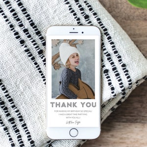 Digital Thank You Card, Birthday Party Thank You, Kids Birthday Party, Thank You For the Gifts, Thank You Card with Photo, Instant Download image 2