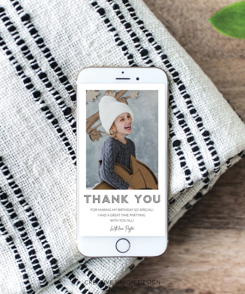 Digital Thank You Card, Birthday Party Thank You, Kids Birthday Party, Thank You For the Gifts, Thank You Card with Photo, Instant Download image 2