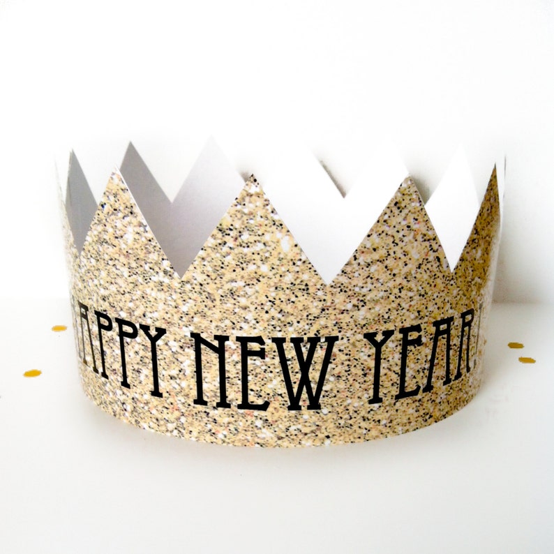 Printable New Years Eve Crowns New Year's Eve Hat Faux Glitter DIY Party Hat Happy New Year Decorations Instant Download Gold image 4