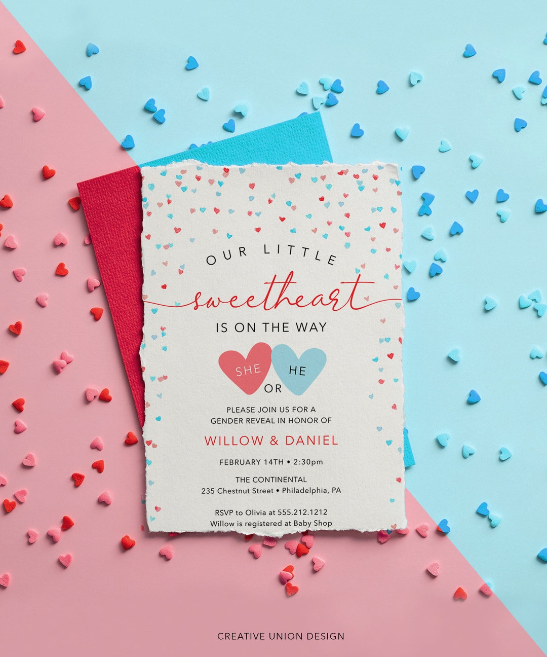 Valentine Gender Reveal Invitation Template, Gender Reveal, February
