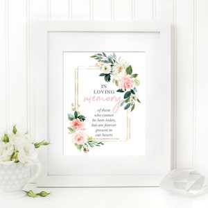 In Loving Memory Sign - Wedding Memorial Sign Printable - Remembrance Sign for Wedding - Memorial Sign - 8x10 - Airy Blush