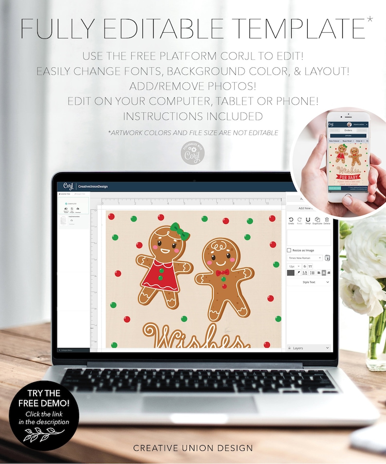 Wishes For Baby Template, What's Baking, Christmas Baby Shower, Holiday Baby Shower, Gender Reveal, Printable, Gingerbread, Boy or Girl image 4