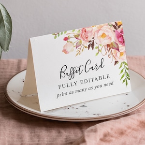 Buffet Food Signs, Template, Food Labels, Tented Cards, Food Stations, Wedding Buffet Sign, Antique Rose, Download, Floral, Rustic, Rose
