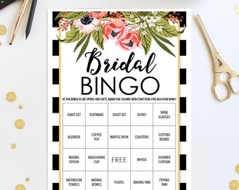 Bridal Shower Bingo Game - 76 Unique Game Sheets - Wedding Shower Game - Shower Bingo - Preppy Stripes - Bridal Bingo Instant Download