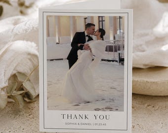 PRINTED & FREE SHIPPING Folded Thank You Cards with Photo | Personalized Wedding Thank You Card Printed | Minimal Wedding | Wedding Cards