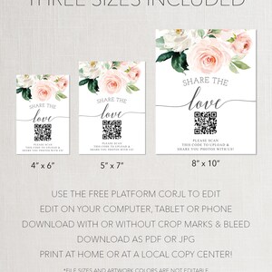 K&ouml;nnte beinhalten: Drei wei&szlig;e rechteckige Schilder mit Blumenarrangements und den Worten "Share the Love" und einem QR-Code. Die Schilder sind 10 cm x 15 cm, 13 cm x 18 cm und 20 cm x 25 cm gro&szlig;. Die Schilder enthalten Anweisungen.