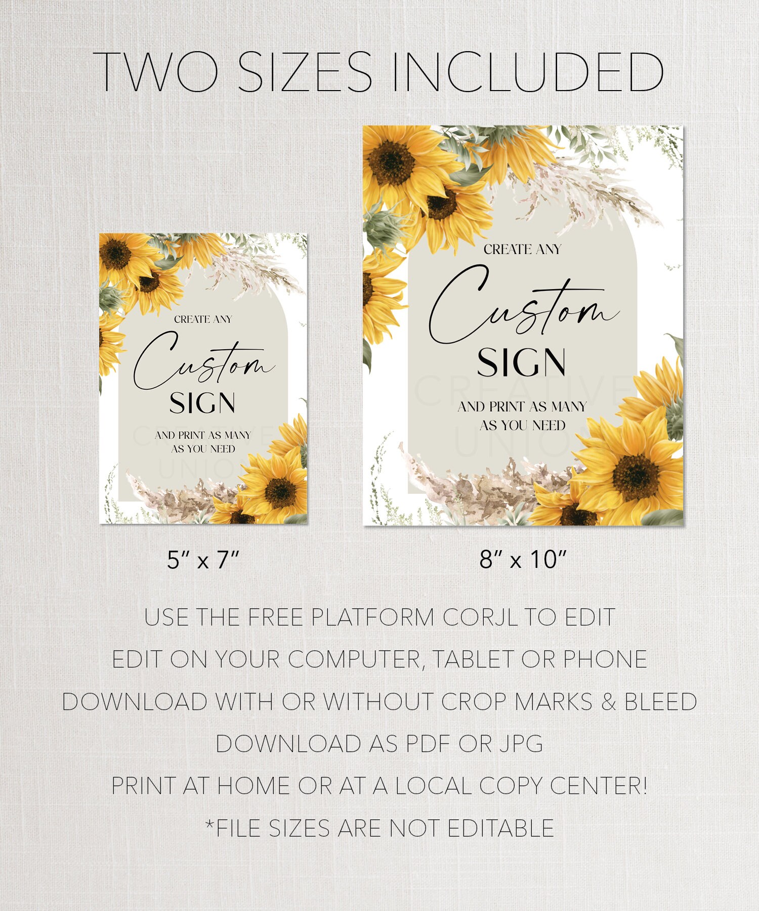 Editable Custom Sign Template, Favors, Gifts and Cards, Printable Table ...