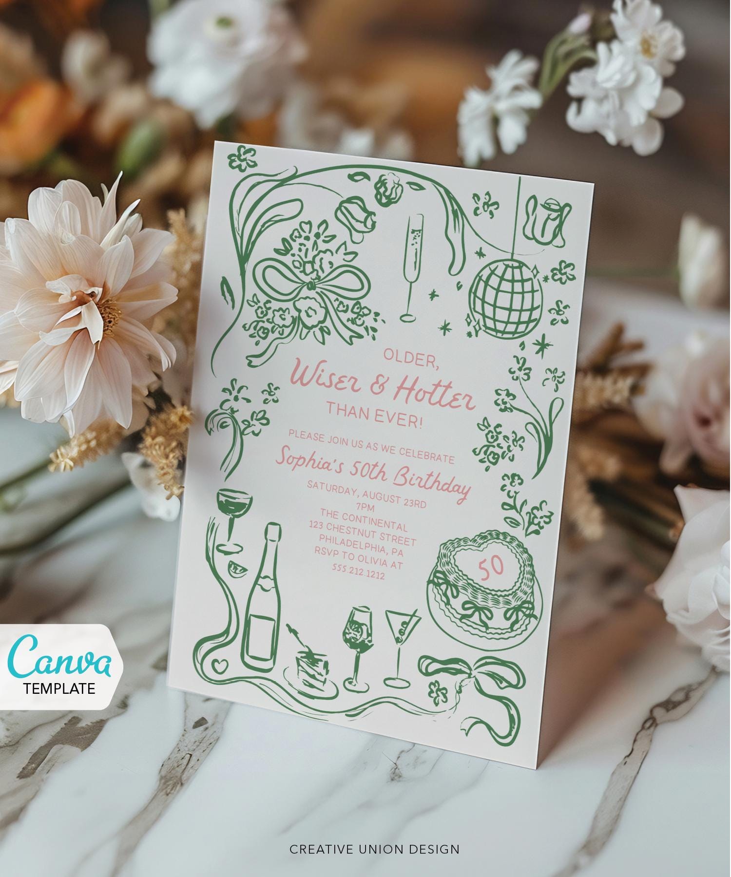 Hand Drawn Coquette Birthday Invite Template, Whimsical Hand Drawn, Birthday Party Invite, Birthday Invitations, Birthday Dinner, Hotter