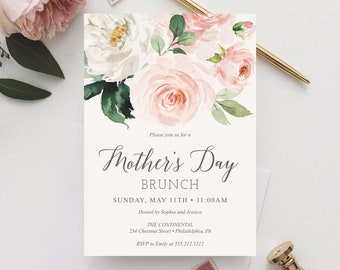 Mother's Day Brunch Invitation Template, Mother's Day Invite, Brunch with Mom, Mother's Day Brunch Invite, Instant Download, Blushing Blooms